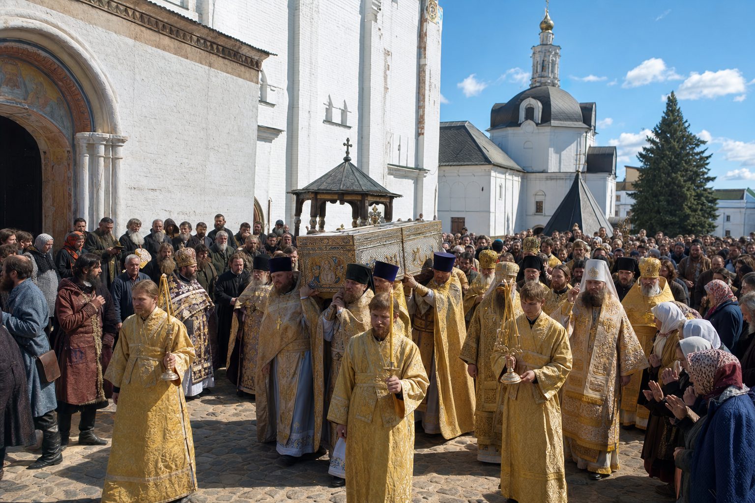 Image photoréaliste, Obtention et transfert des restes honnêtes d'Alex, métropolite de toute la Russie et prodigeur, calendrier orthodoxe, 2026-06-02, relic_or_church_event Image photoréaliste, Obtention et transfert des restes honnêtes d'Alex, métropolite de toute la Russie et prodigeur, calendrier orthodoxe, 2026-06-02, relic_or_church_event
